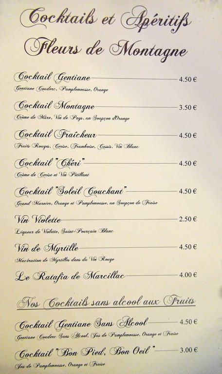 Carte des apéritifs