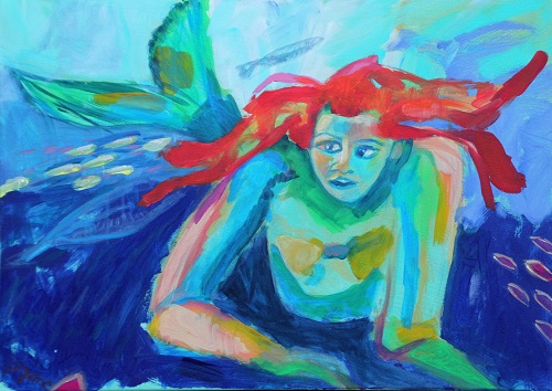 Pippi als Nixe, 50 x 70, Acryl auf Leinwand