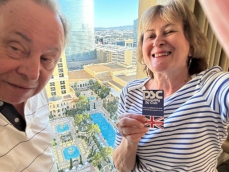  PSC Business Card takes in the view from its suite at the Bellagio Hotel in sunny Las Vegas! Cindy & Al supervise