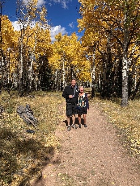PSC Business Card is surrounded  by Aspen trees at Mueller State Park, CO with Ted R & Paula R