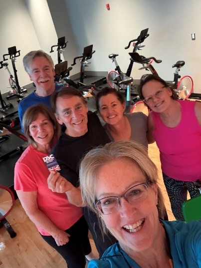 PSC Business Card in a Pilates class with Dawn R, Gail N, John S, Laura S, Mary Pat O, and Joe S