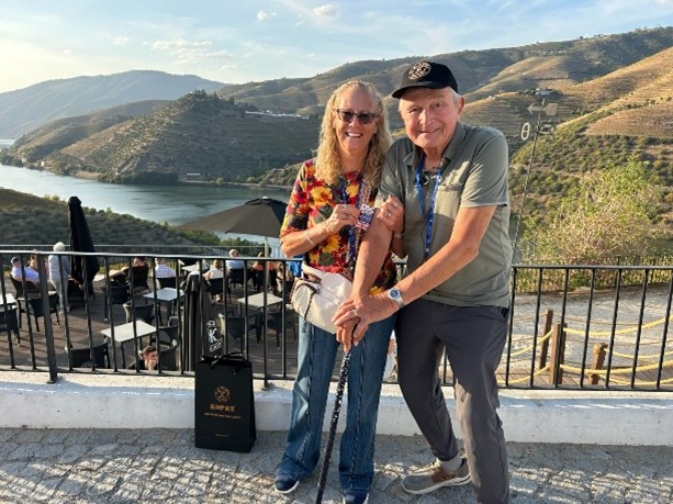 Roy & Carol V along with PSC Business Card enjoy sipping some delights at the oldest port wine vineyard in Adoringo, Portugal outside Kopke