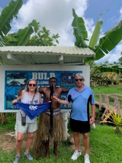 PSC Bandana, Dave F and  Sherri T hang out with locals in Waivou Village, Fiji