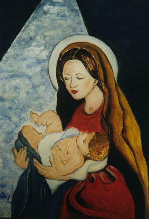Maria mit Jesuskind - Öl auf Karton  20x30  berühmten Bild nachempfunden
