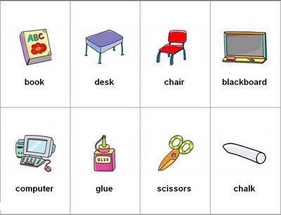 Resultado de imagen para objetos del salon de clases en ingles para niÃ±os