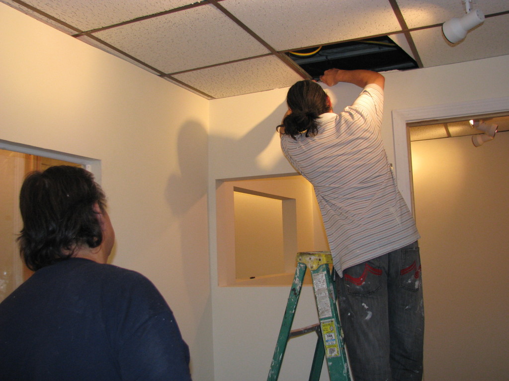 Working on the drop cieling