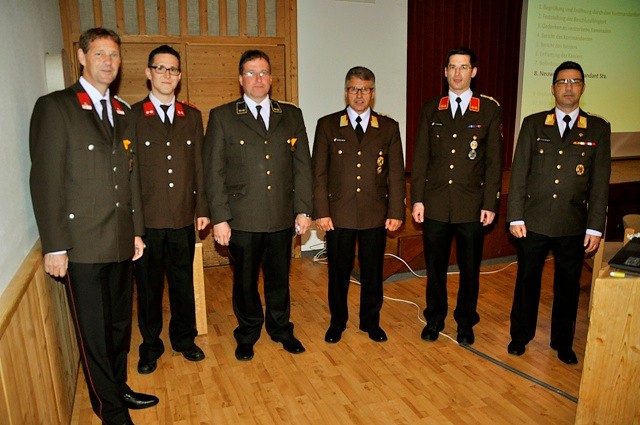 v.l.: BGM LM Hansjörg Peer, KA OFM Florian Zitt, KDT-Stv. OV Martin Tanzer, BFK OBR Reinhard Kircher, KDT OBI Georg Crepaz, AK ABI Ing. Walter Stockner