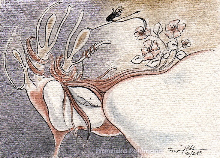 Traumwelten  I Postkartenformat A6  I Aquarell, Tinte auf Büttenpapier I 2015 I Original nicht verfügbar