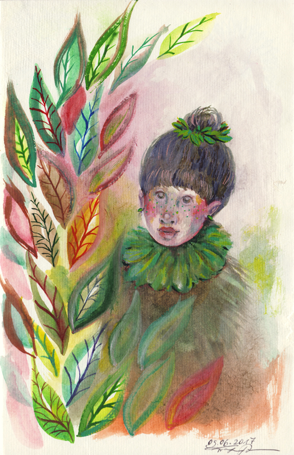 Flüstern der Blätter I 22 x 14 cm I Aquarell auf Recyclingpapier im Sketchbuch I 2017 I Original nicht verfügbar I Bild als Druck (Postkarte) erhältlich