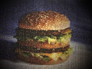Big - Mac ohne Kalorien - eingerahmt ohne Sauce - Fichtenrahmen gefedert u. lasiert