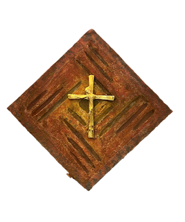 Jesus am Kreuz, vergodet aufgelegt auf Prägedruck