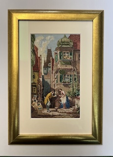 Gobelin von Prag, rustical eingerahmt. Goldrahmen, Passepartout und enstpiegeltes Weissglas. 