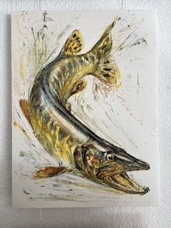 Grafik, ( Steinlitho ) auf Distanzrahmen aufgelegt. Reversible Fixierung.