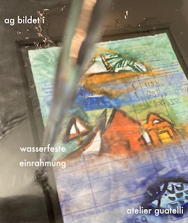 Aquarell von Alice Friedli spritzwasserfest eingerahmt