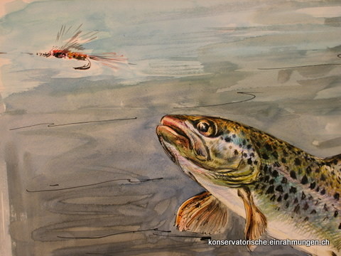 Fliegenfischen; Aquarell von Roland Guatelli