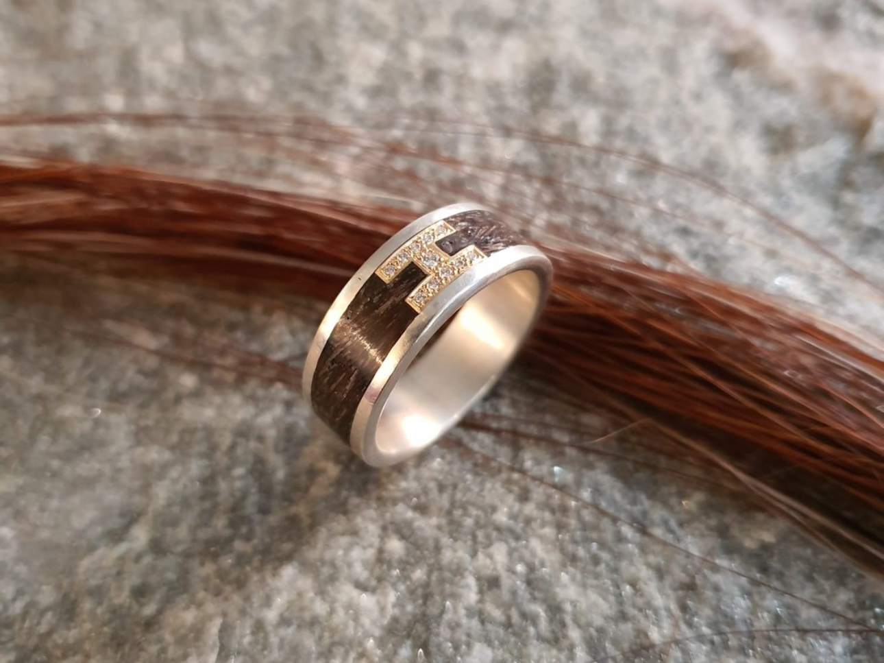 Silber / Gelbgold mit Pferdehaar und Diamanten 