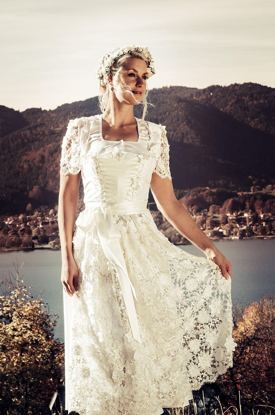 Dirndleria by Tali Amoo Wedding Dirndl photo shoot with Model Anika at the lake Tegernsee by Martin Boelt