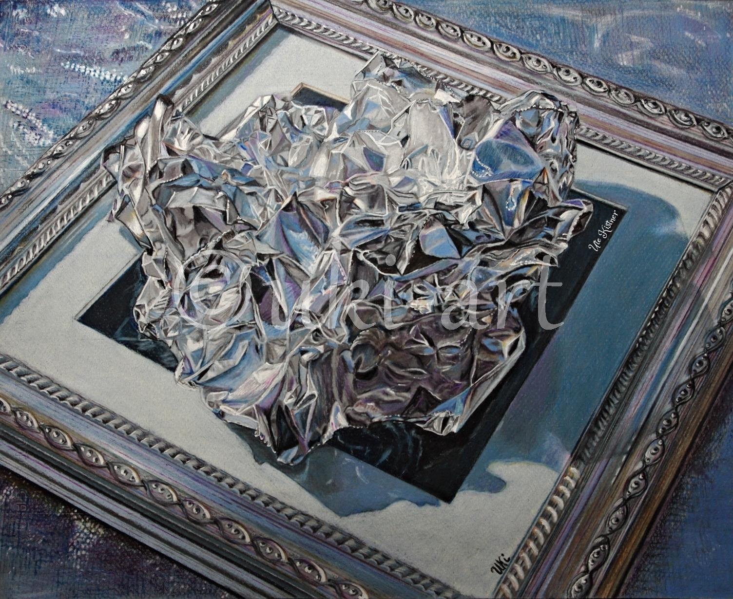 "Shiny Silver", colored pencil, DIN A3, free reference photo from Sally Robertson