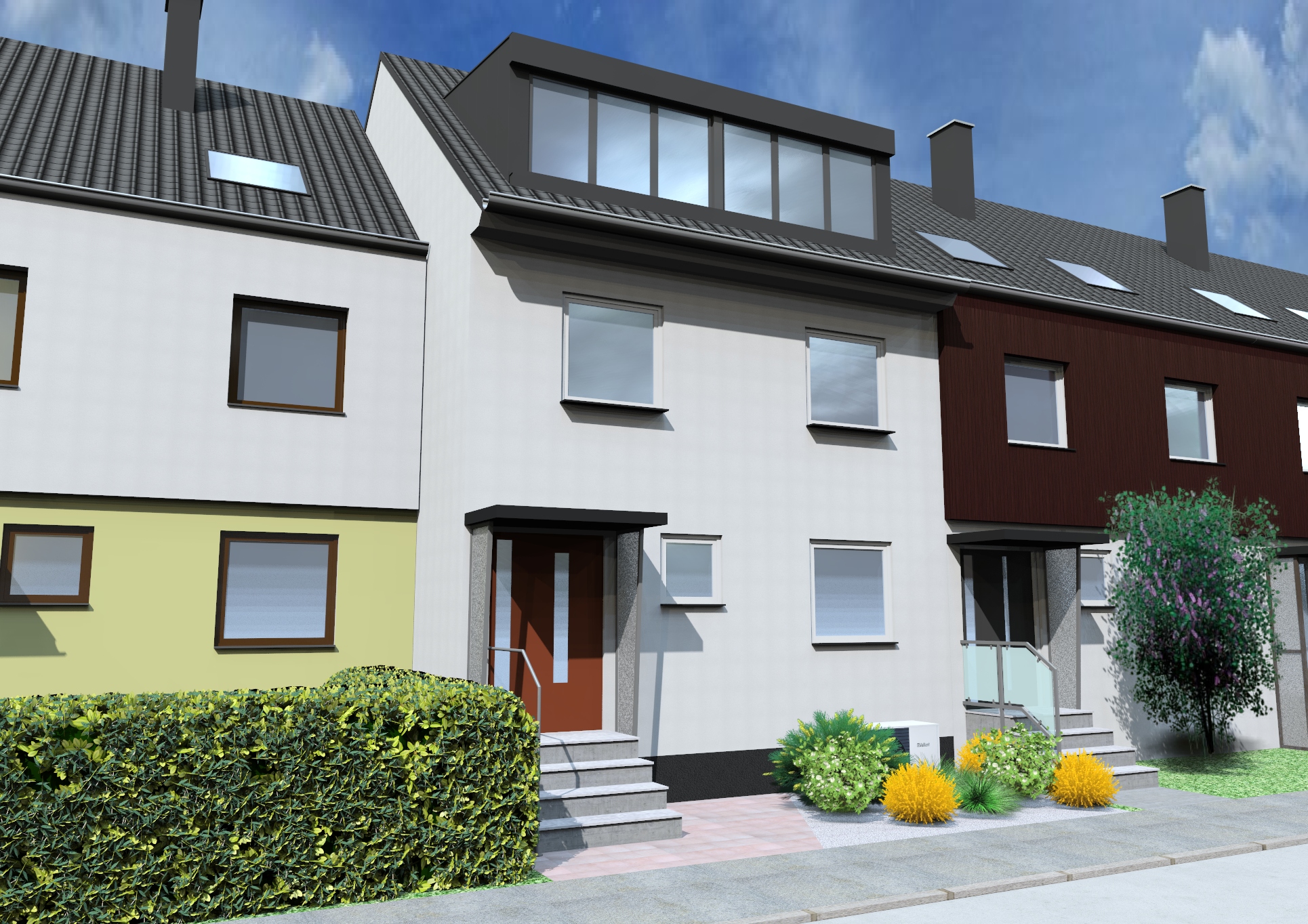 Reihenhaus mit Dachgiebel Straßen Ansicht