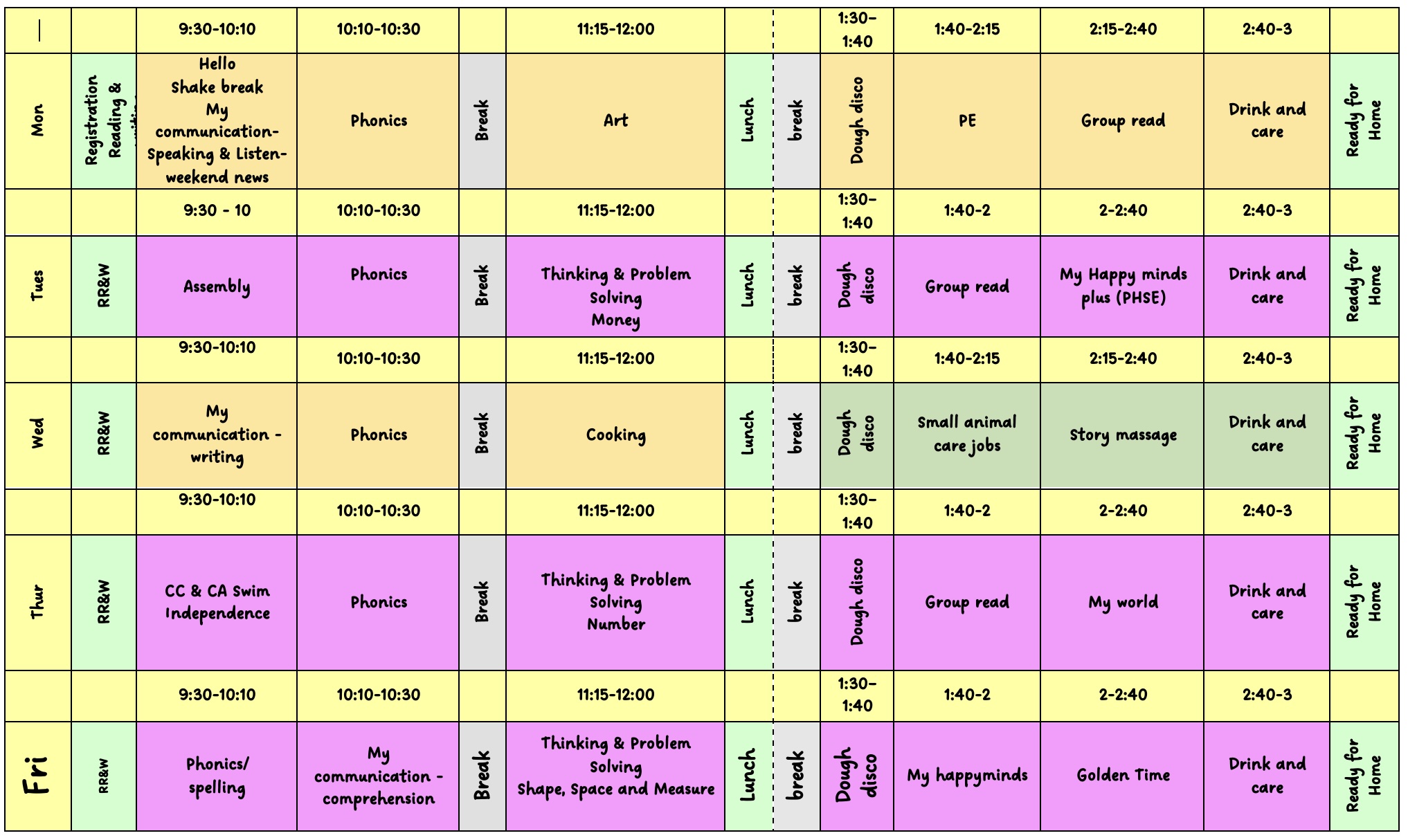Semi-formal Timetable