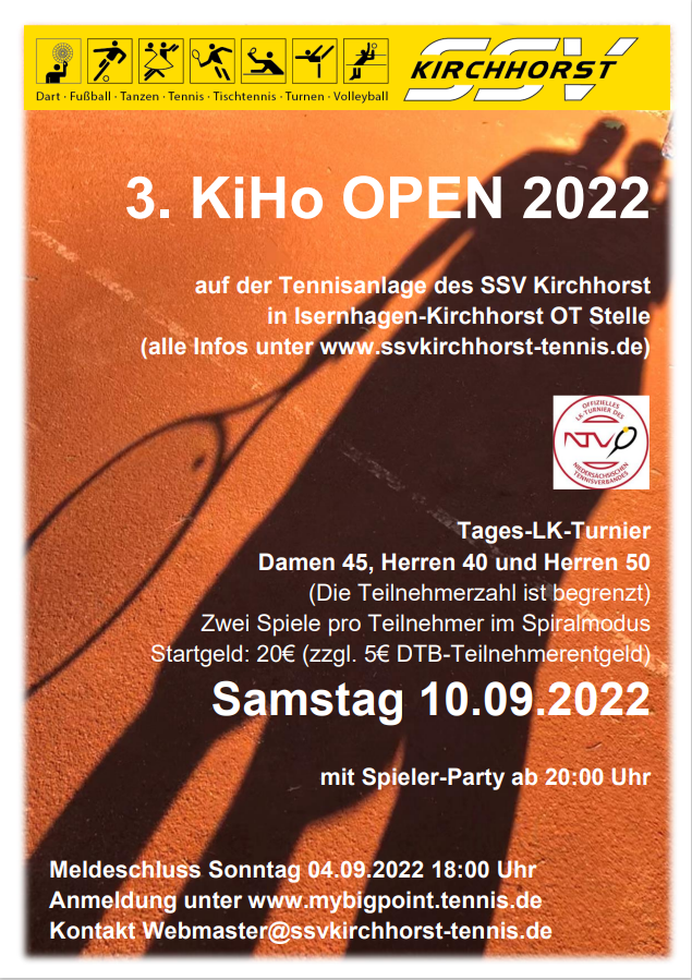 3. KiHo Open 2022 am 10.09.2022 Tages-LK-Turnier beim SSV Kirchhorst in Isernhagen