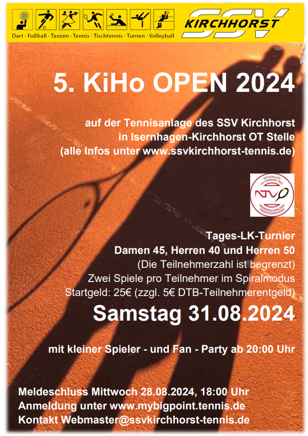 LK-Turnier 5. KiHo Open 2024 Samstag, den 31.08.2024 ab 09 Uhr