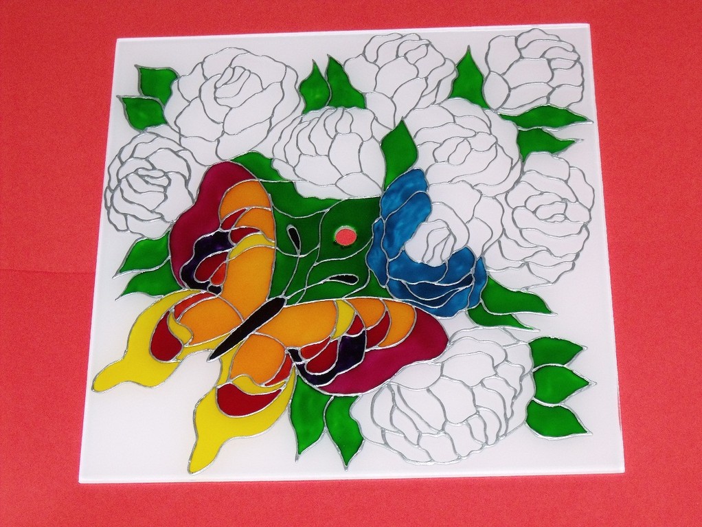 Orologio quadrato con rose e farfalla in lavorazione-colorazione-
