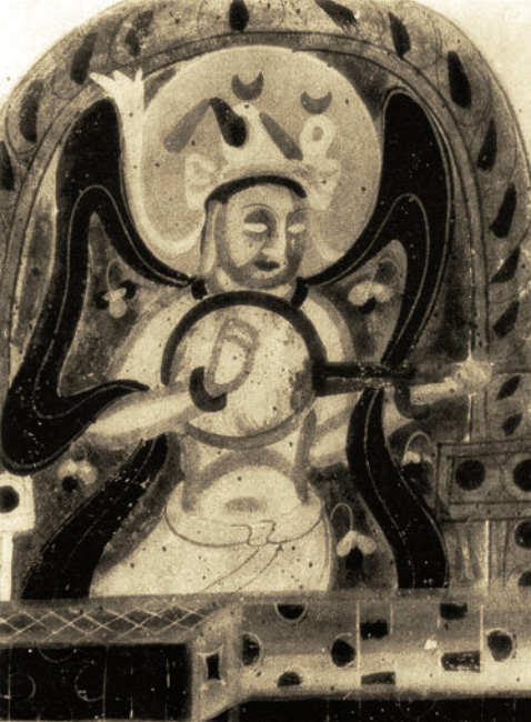 Wall painting. Dunhuang, North Wei (386-534). LIU Dongsheng, Yuan Quanyou, Zhongguo Yinyue Shi Tujian (Illustrated Guide to the History of Chinese Music), Beijing, Renmin Yinyue, 1988, II.96 p.64.