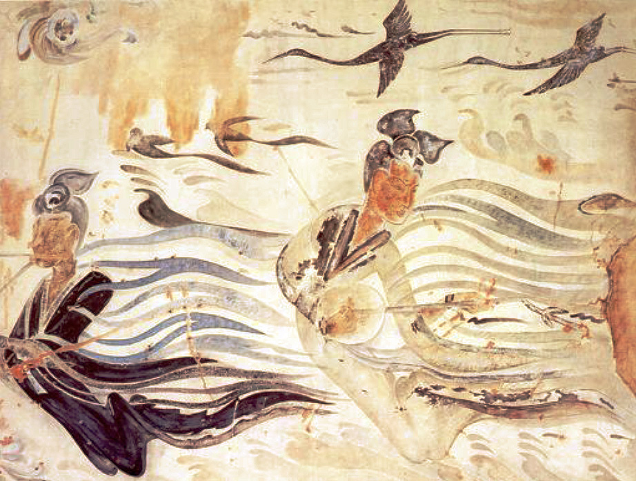 Peinture murale, époque Wei du Nord (386-534). LIU Dongsheng, Yuan Quanyou, Zhongguo yinyue shi tujian (Guide illustré de l'histoire de la musique chinoise), Beijing, Renmin yinyue, 1988, II.94 p.63.