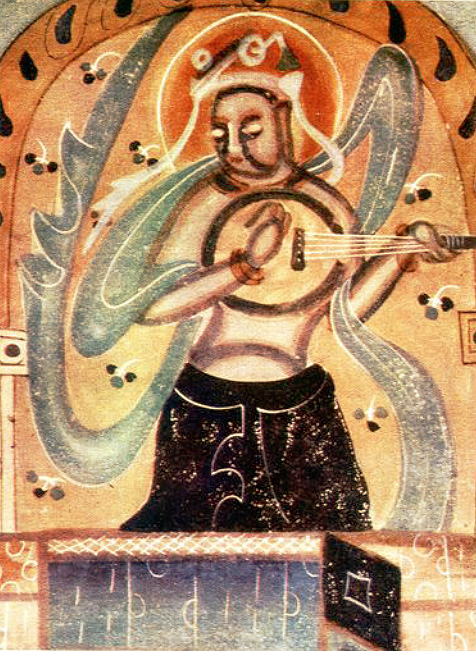 Wall painting. Dunhuang, North Wei (386-534). LIU Dongsheng, Yuan Quanyou, Zhongguo Yinyue Shi Tujian (Illustrated Guide to the History of Chinese Music), Beijing, Renmin Yinyue, 1988, II.97 p.64.