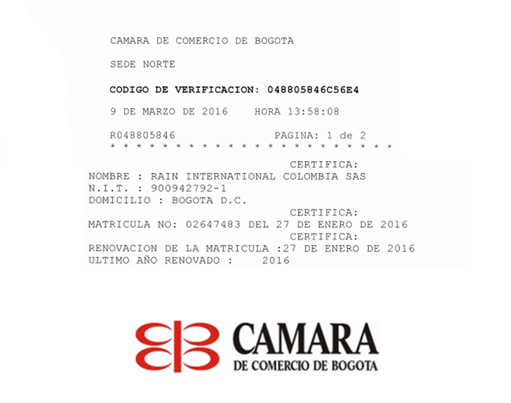 Cámara de Comercio de Bogotá | Matrícula #02647483 del 27 de Enero 2016