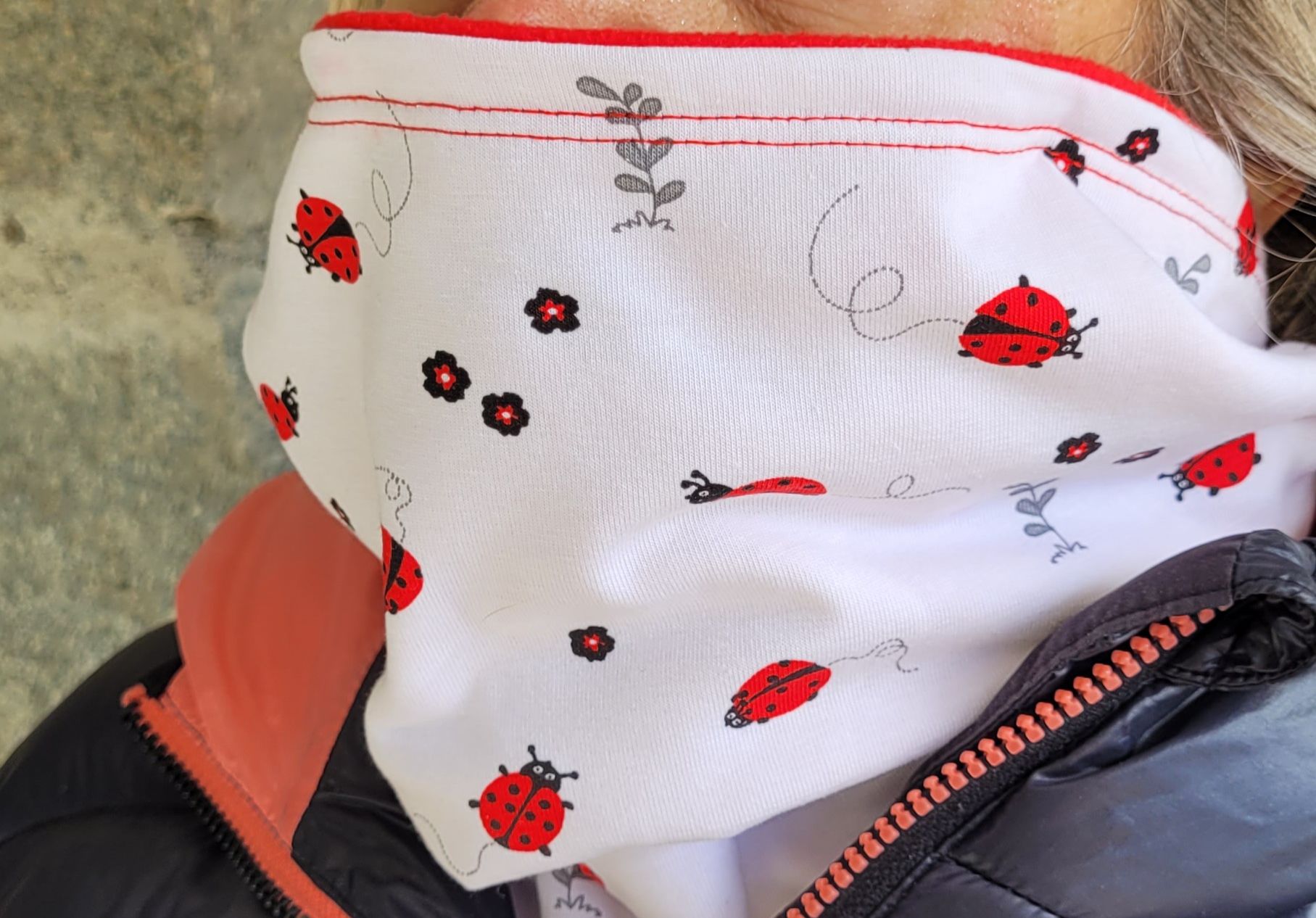 Tour de cou / cache cou femme en jersey à fleurs et polaire rouge/orangé -  EloOocréations