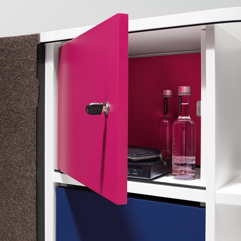 Lockable boxes can be mounted in the shelf compartment, if desired. 