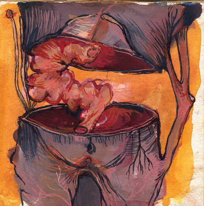 "paysage anatomique n°1", 2001, 9x9, gouache sur papier marouflé sur bois  ©