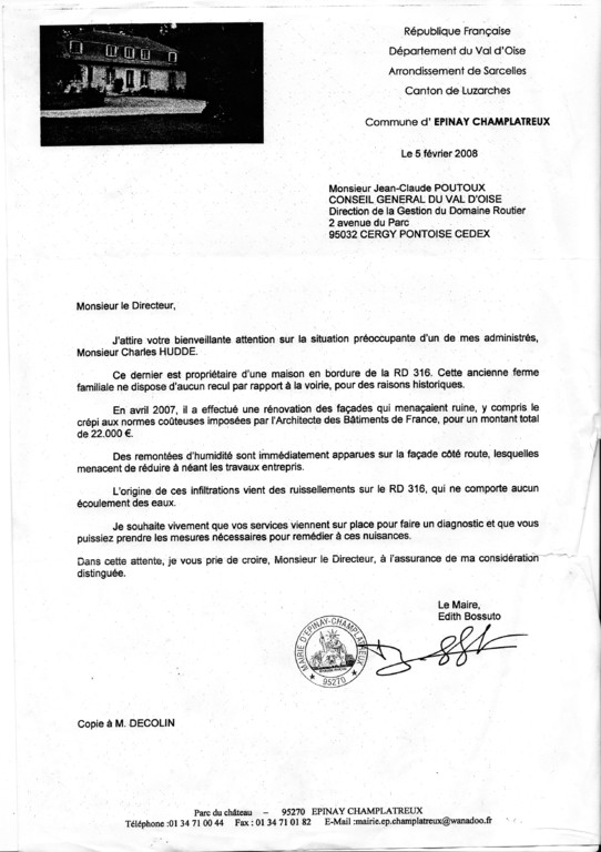 lettre de notre maire adressée au conseil général