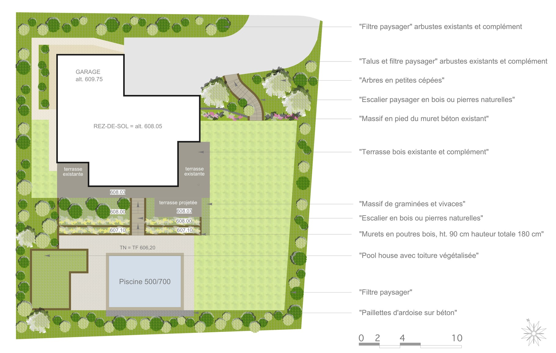 Plan - esquisse - conception et aménagement d'un jardin privé à Dingy-Saint-Clair