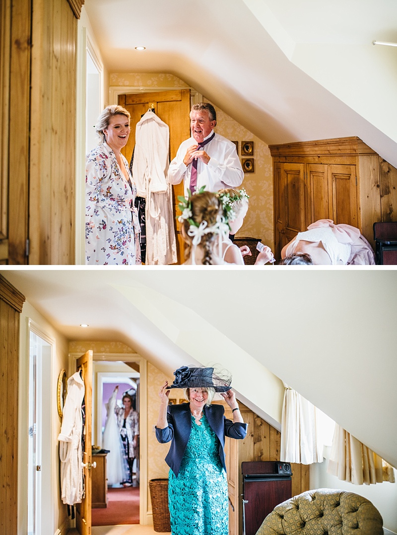 shot from bridal prep with father of the bride and mother of the bride