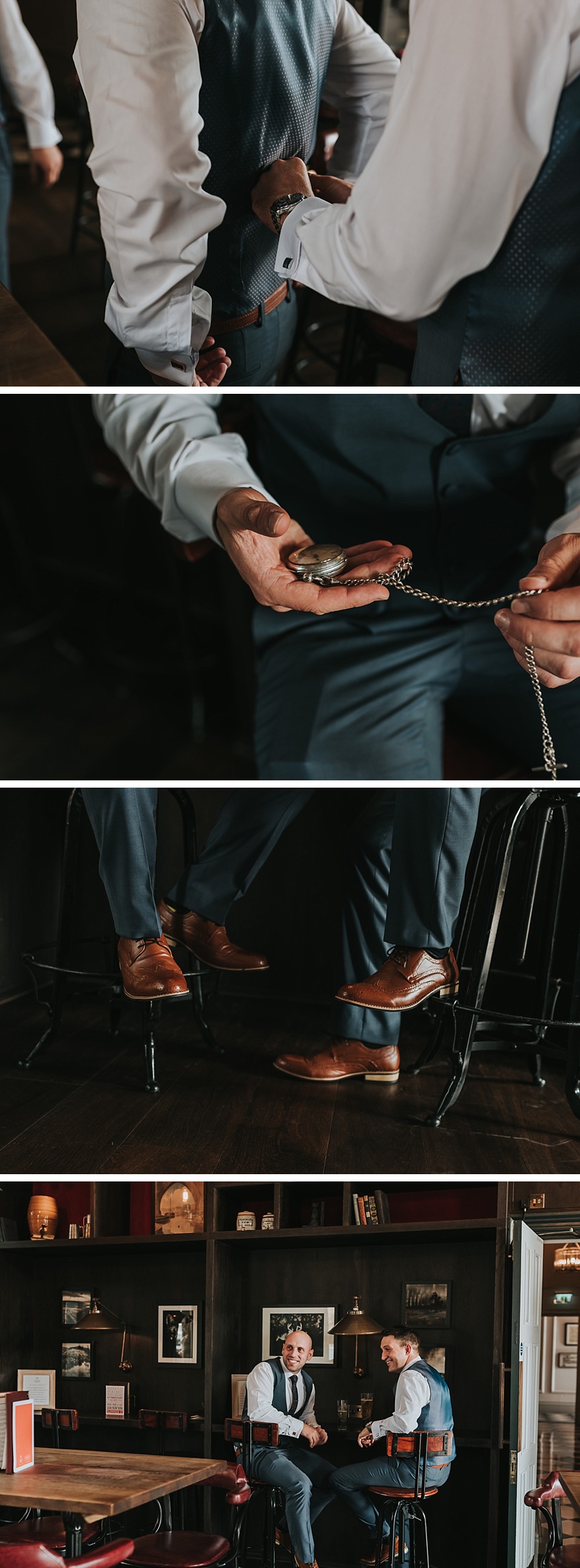 pictures of the groom getting ready in the bar at the principal York hotel
