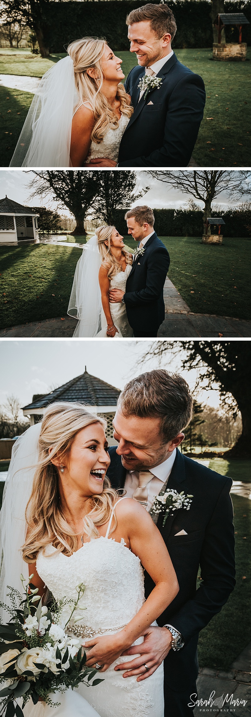 bride and groom portraits in the winter sun