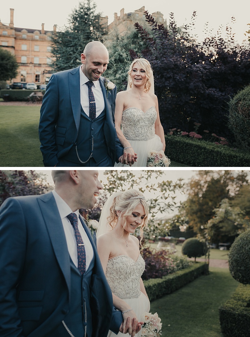 natural shots of a bride and groom in the garden of the principal York hotel