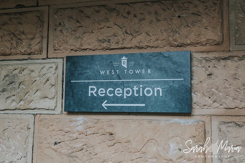 West Tower Wedding Venue Reception sign