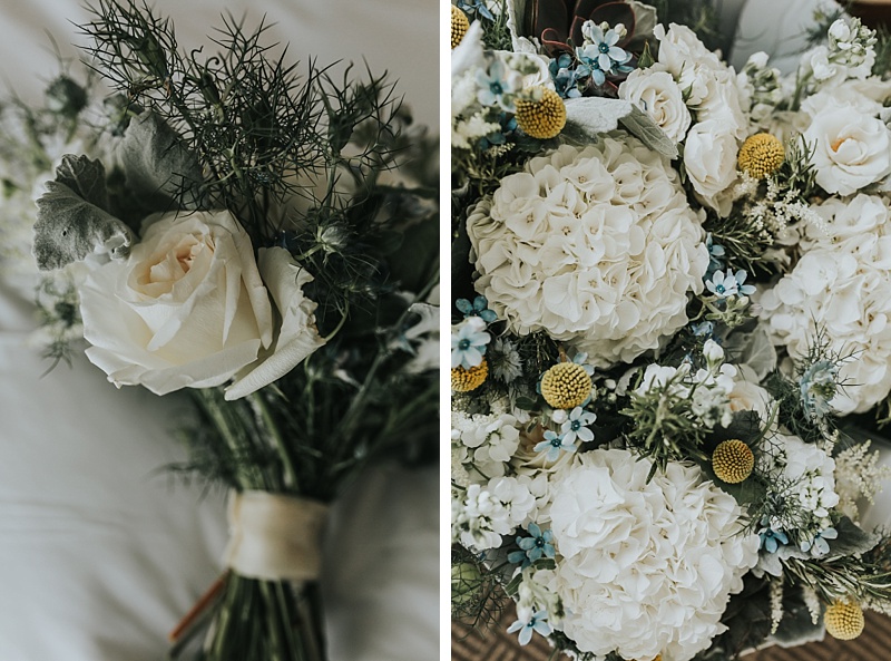 Wedding bouquet with hydrangeas and succulents