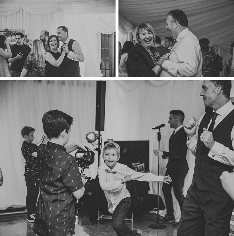 people having fun dancing at a garden party wedding
