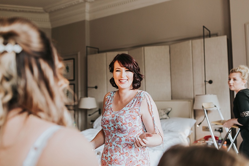 lady laughing in the bridal suite of the principal York hotel