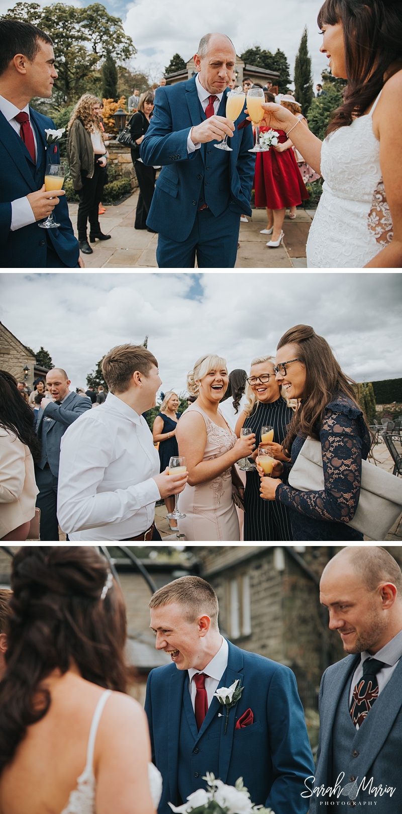 candid photographs of guests outside after the wedding ceremony