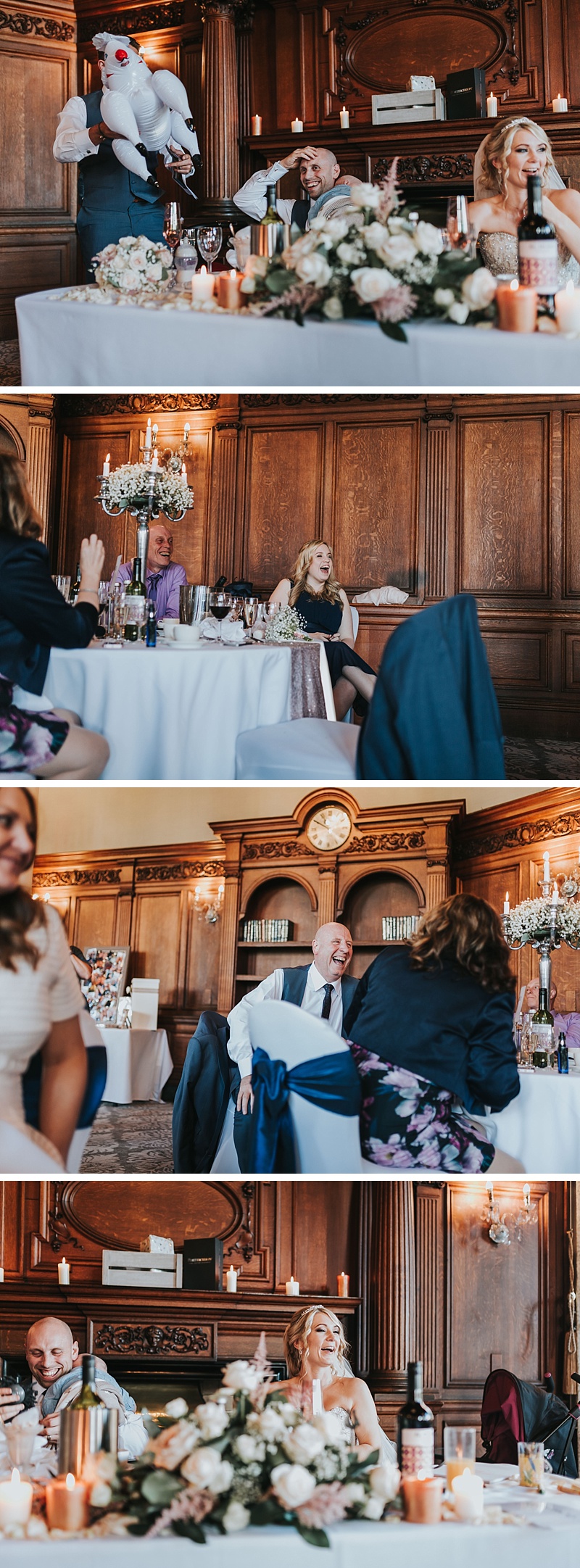 candid pictures of guests during wedding speeches