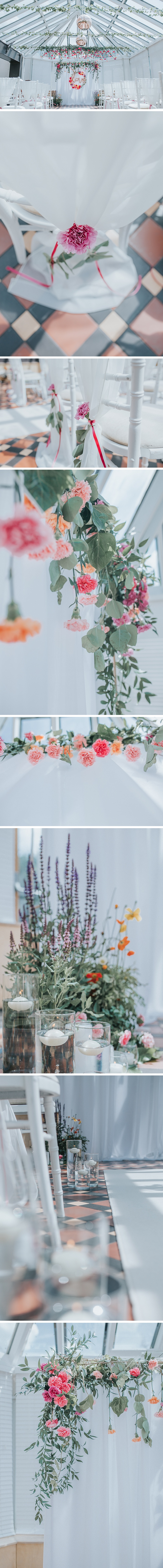 Flower and candle decor at the faversham wedding venue in Leeds