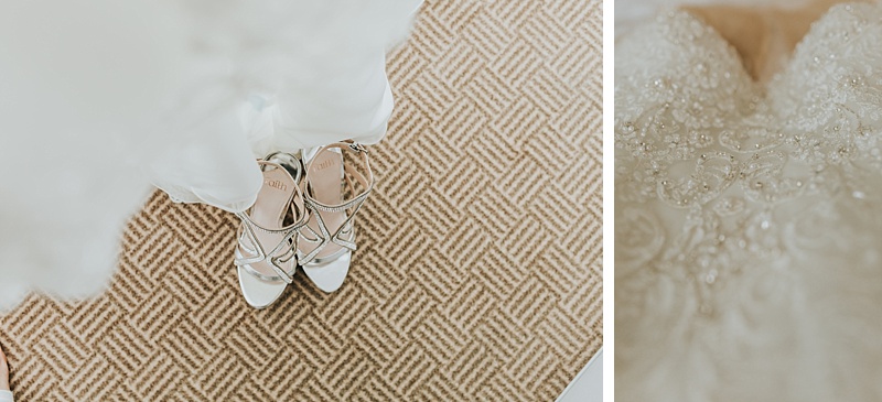 wedding dress details and bridal shoes from bridal preparation at the ramada hotel southport