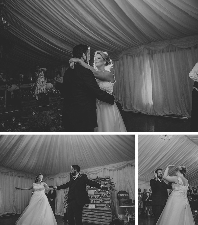bride and groom doing their first dance at their marquee wedding