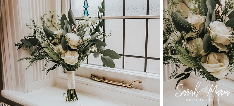 bridal bouquet on a window sill